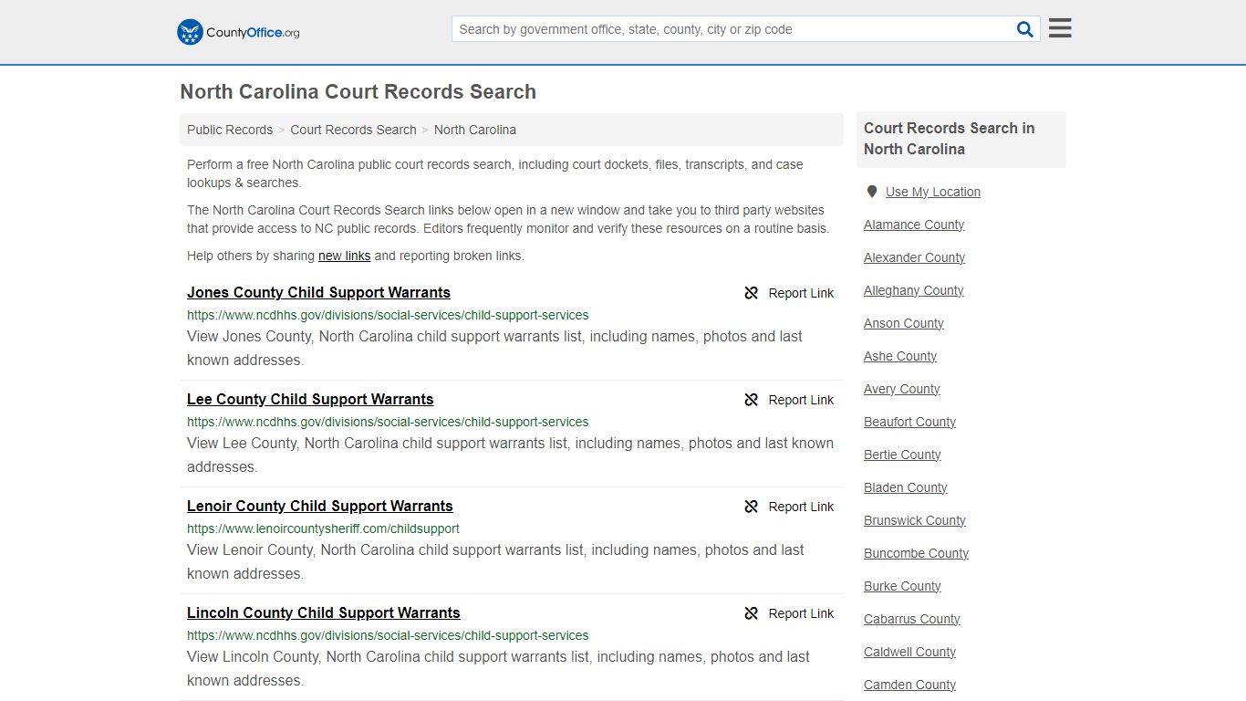 North Carolina Court Records Search - County Office